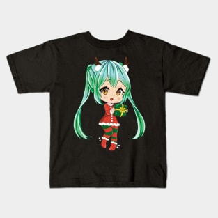 Cute Christmas Anime Girl Kids T-Shirt